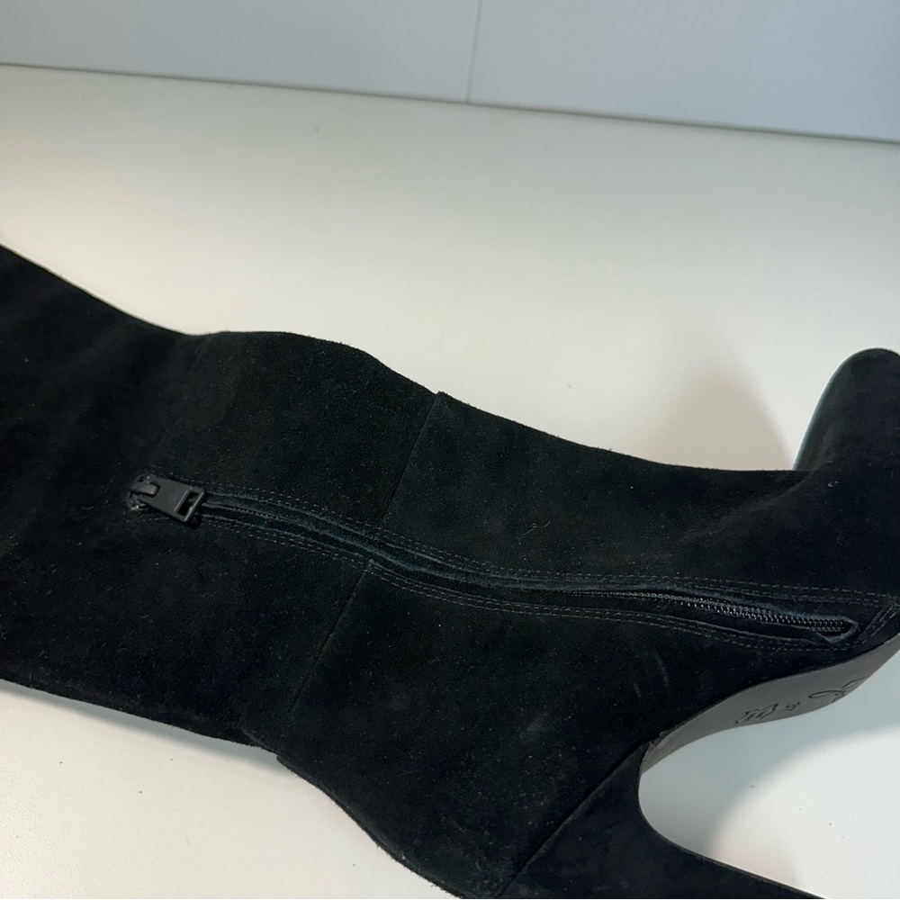 Joie Bentlee Genuine Suede Leather Heel Over The Knee Boots Sz 7 Black Retro - Picture 6 of 16